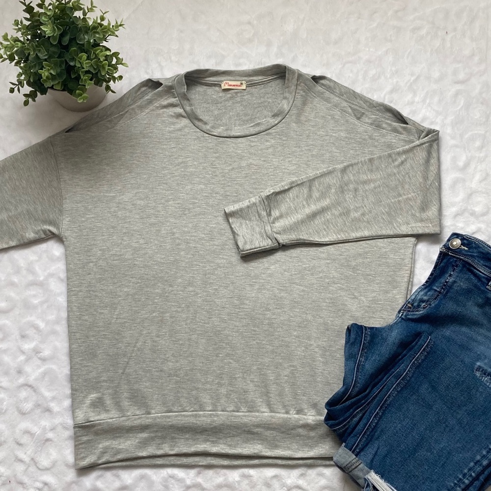 Gray Long Sleeve Cold Shoulder Top - Picture 2 of 7